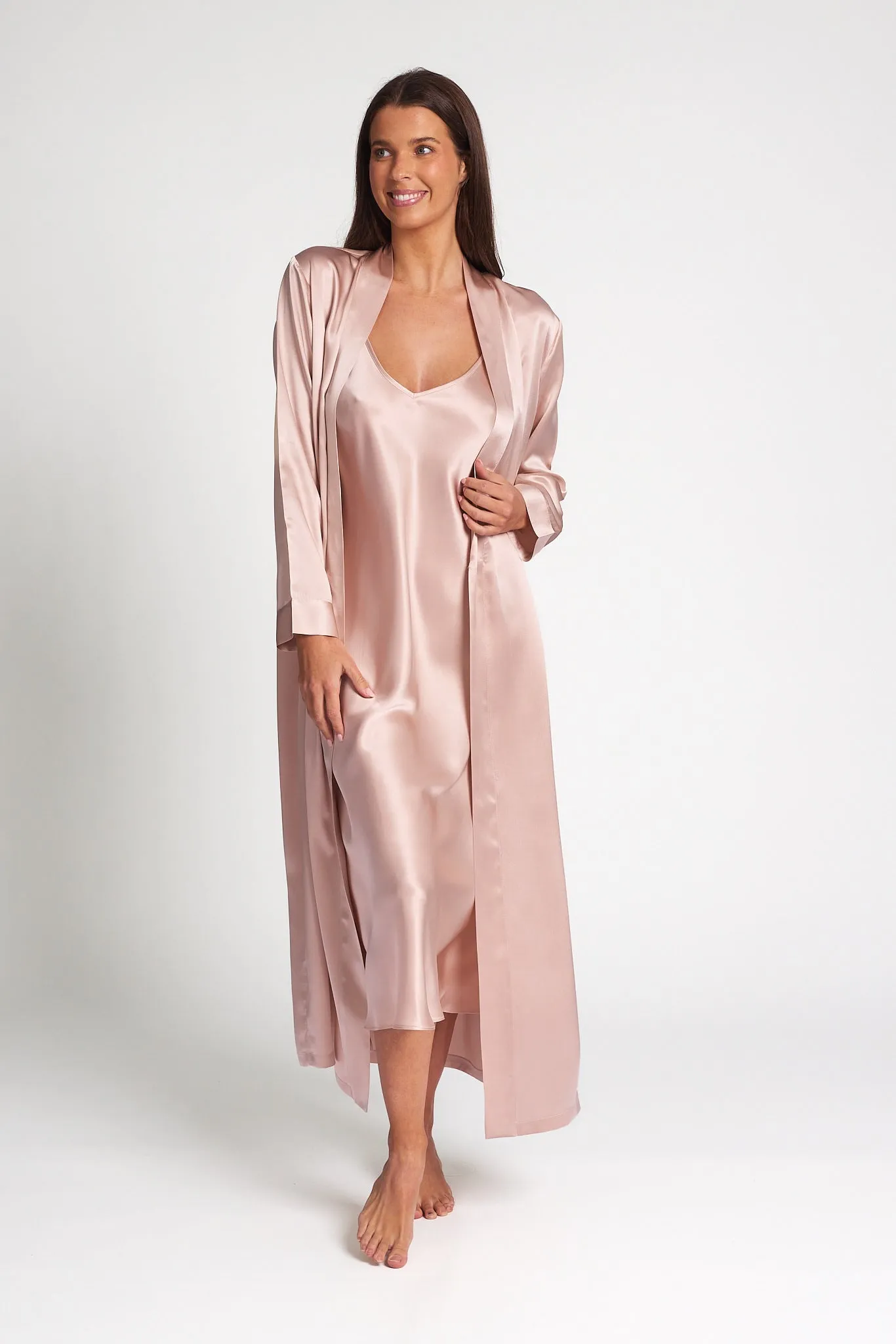 Love & Lustre Silk Long Robe - Dusk Pink
