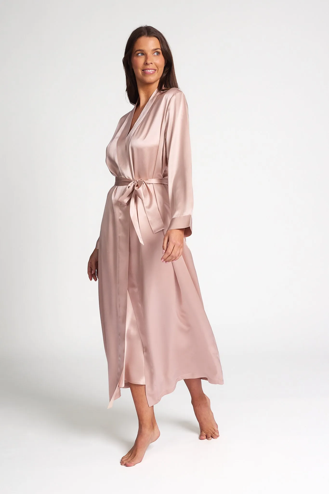 Love & Lustre Silk Long Robe - Dusk Pink