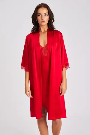 Love & Lustre Silk Robe with Lace - Siren Red