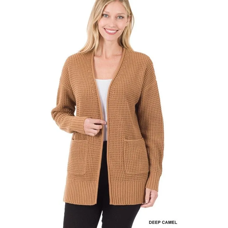 Low Gauge Waffle Open Cardigan Sweater