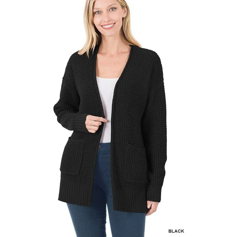 Low Gauge Waffle Open Cardigan Sweater