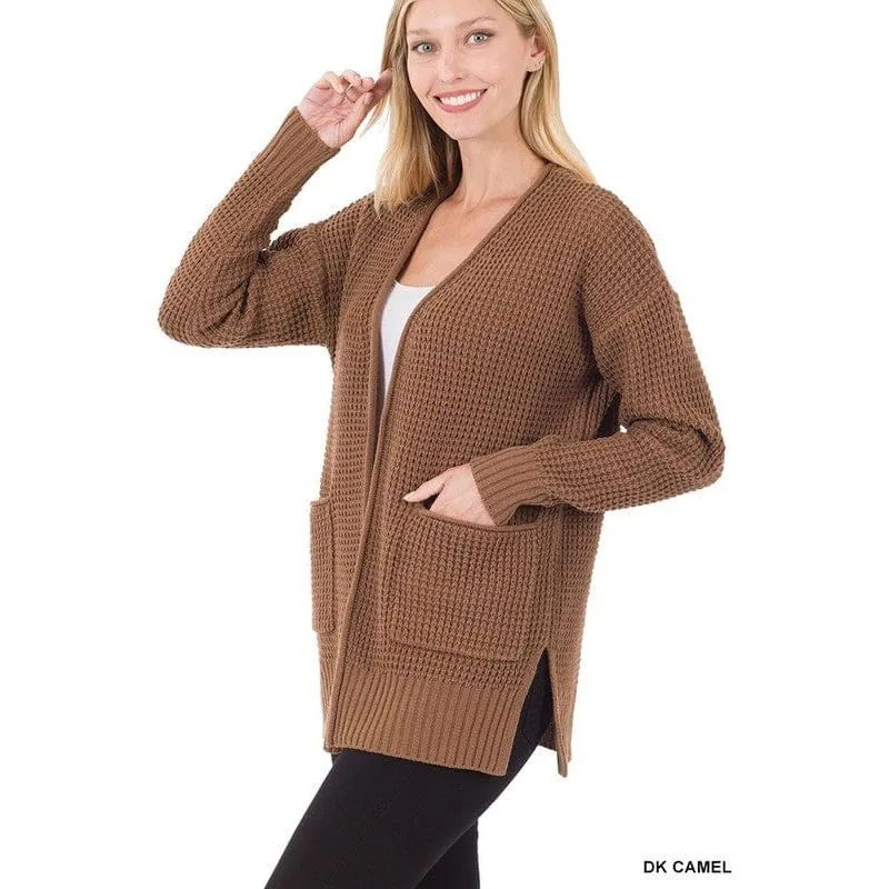 Low Gauge Waffle Open Cardigan Sweater