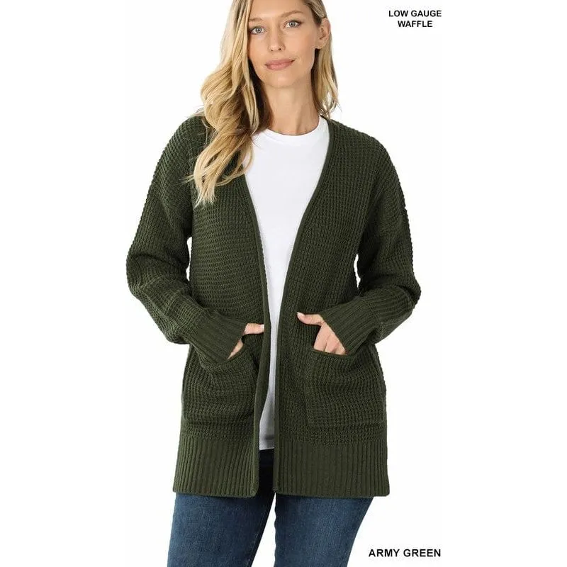Low Gauge Waffle Open Cardigan Sweater
