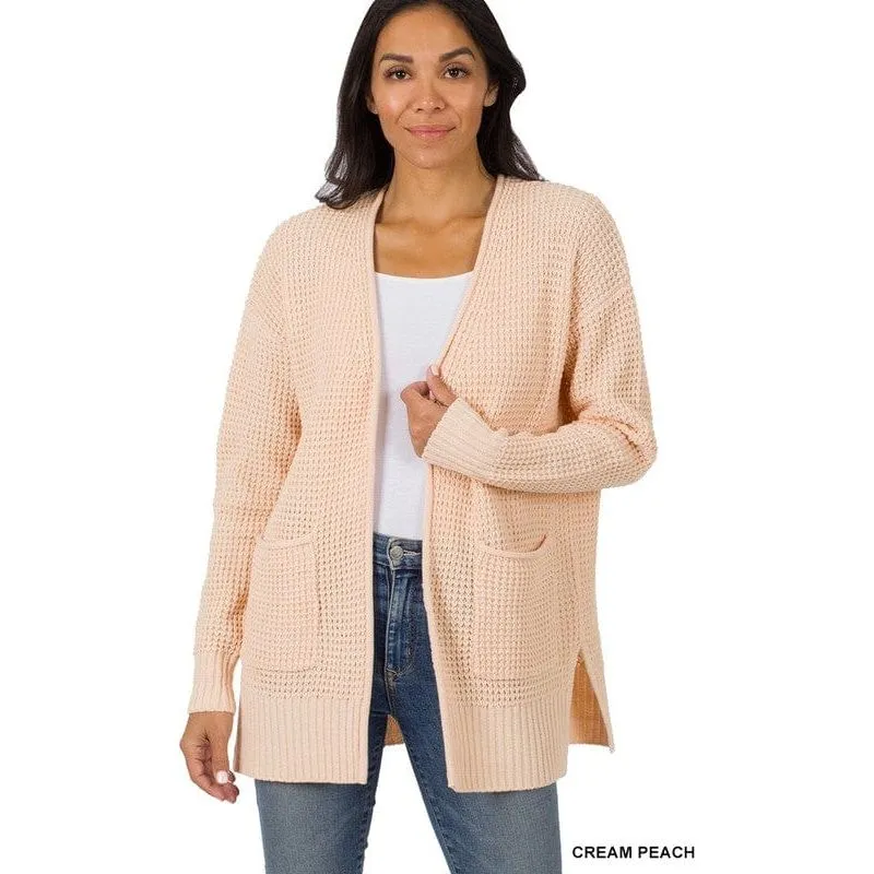 Low Gauge Waffle Open Cardigan Sweater