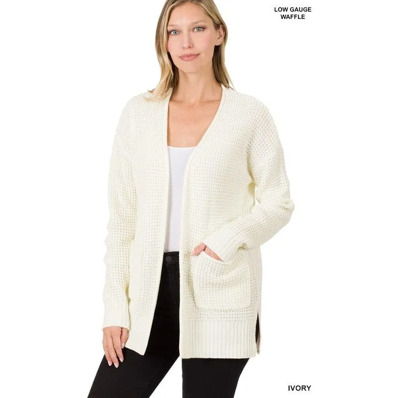 Low Gauge Waffle Open Cardigan Sweater