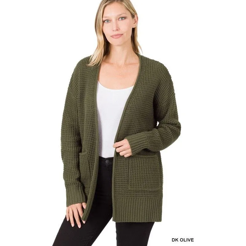 Low Gauge Waffle Open Cardigan Sweater