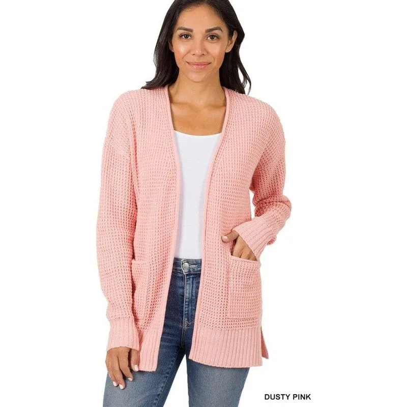 Low Gauge Waffle Open Cardigan Sweater