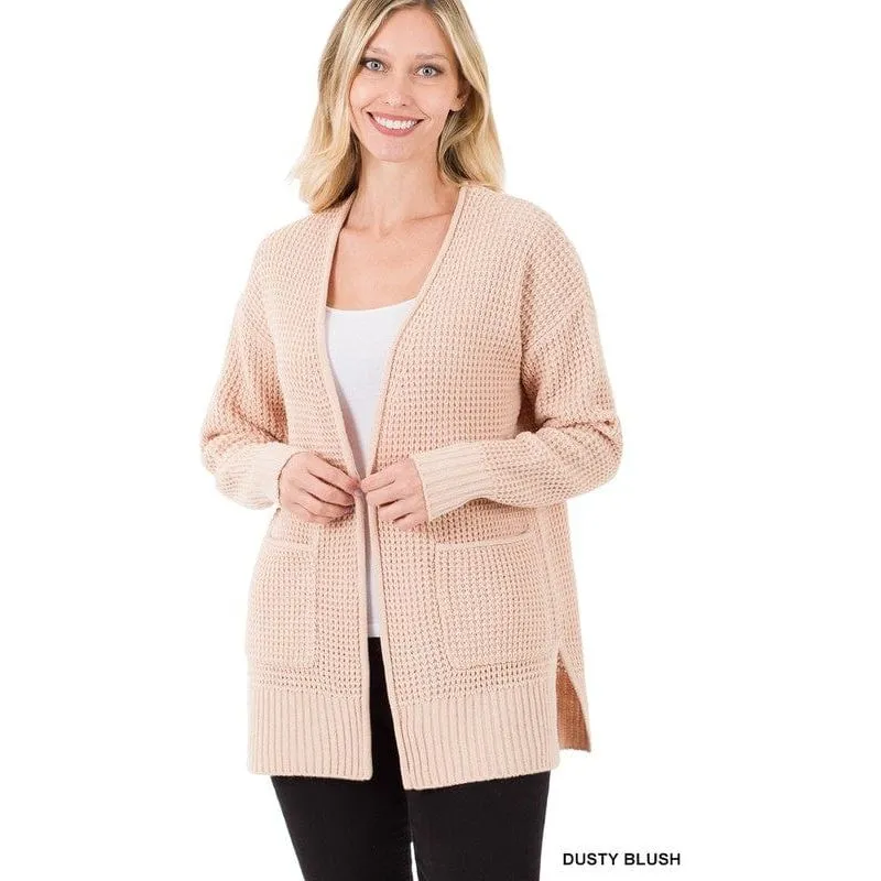 Low Gauge Waffle Open Cardigan Sweater