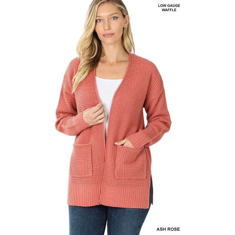 Low Gauge Waffle Open Cardigan Sweater