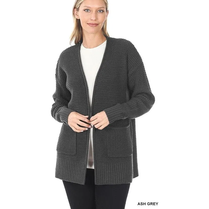 Low Gauge Waffle Open Cardigan Sweater