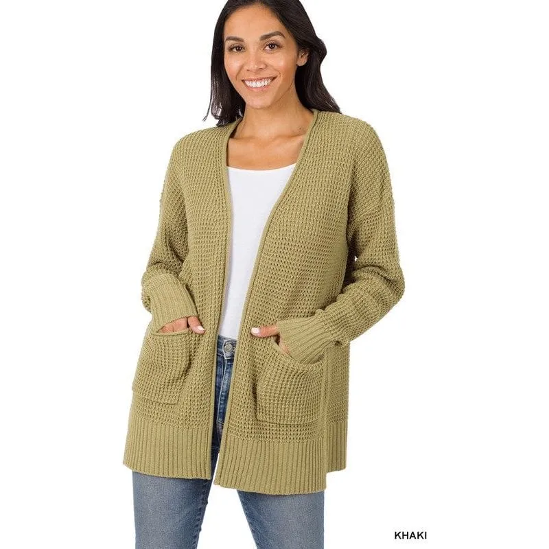 Low Gauge Waffle Open Cardigan Sweater