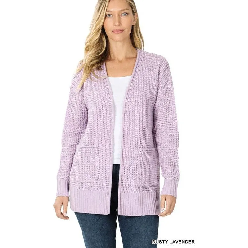 Low Gauge Waffle Open Cardigan Sweater