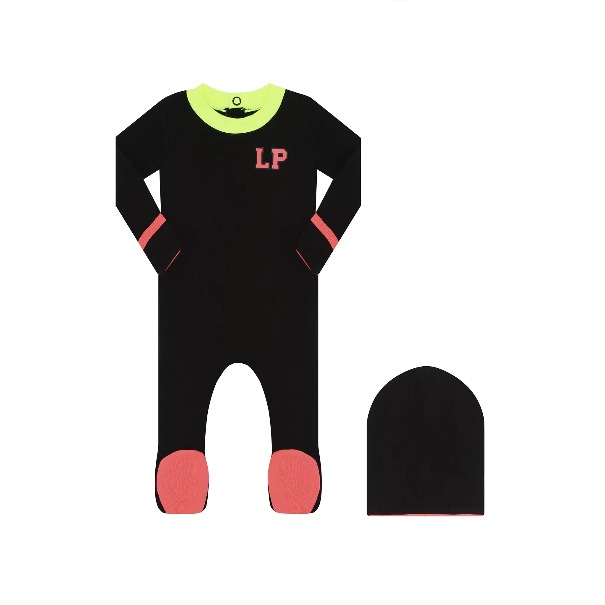 LP black/pink pajama footie   beanie by Little Parni