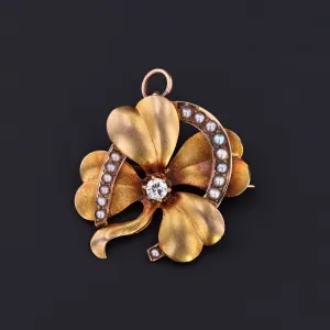 Lucky Charm | Diamond Clover and Pearl Horseshoe Brooch or Pendant
