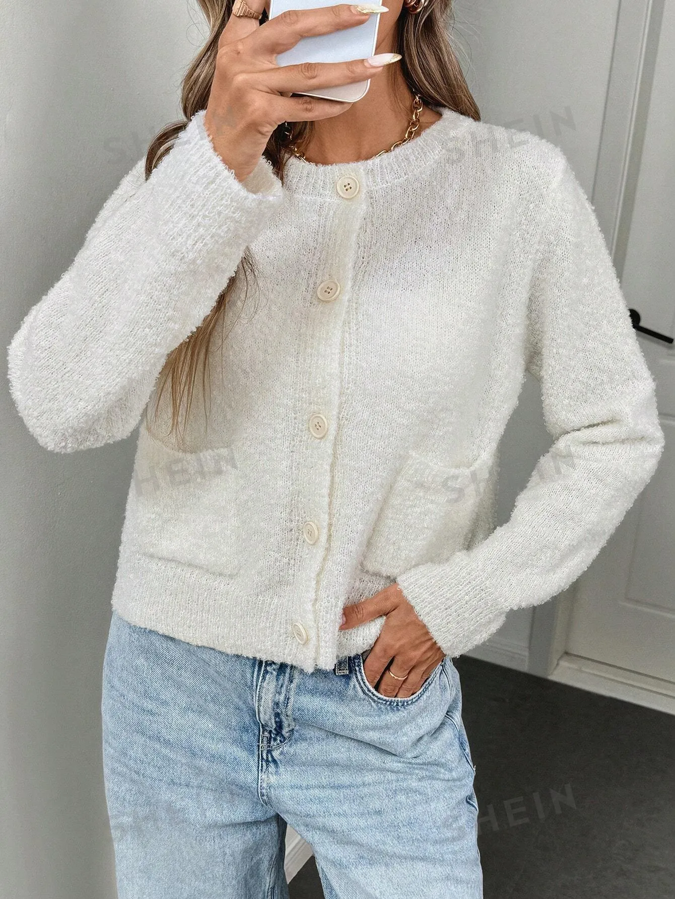 LUNE Elegant Short Cardigan Sweater For Women, Made Of Circular Mesh Fabric