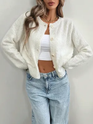 LUNE Elegant Short Cardigan Sweater For Women, Made Of Circular Mesh Fabric