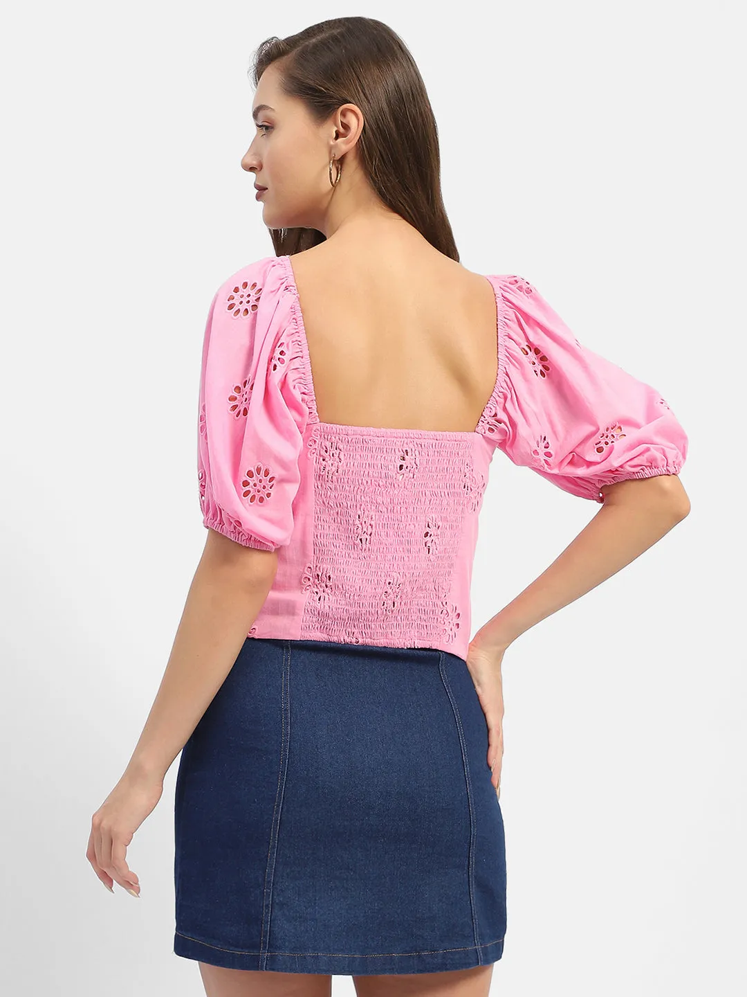 Madame Sweetheart Neck Pink Schiffli Top