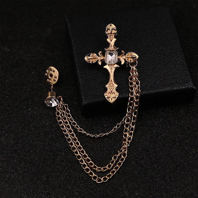 MAN SUIT SHIRT COLLAR TASSEL CHAIN LAPEL PIN BROOCH THE WOLF BADGE RETRO PINS WEDDING DRESS PARTY DANCE NECKWARE ACCESSORIES