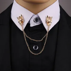 MAN SUIT SHIRT COLLAR TASSEL CHAIN LAPEL PIN BROOCH THE WOLF BADGE RETRO PINS WEDDING DRESS PARTY DANCE NECKWARE ACCESSORIES