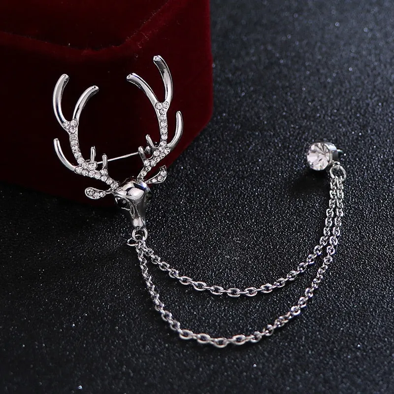 MAN SUIT SHIRT COLLAR TASSEL CHAIN LAPEL PIN BROOCH THE WOLF BADGE RETRO PINS WEDDING DRESS PARTY DANCE NECKWARE ACCESSORIES