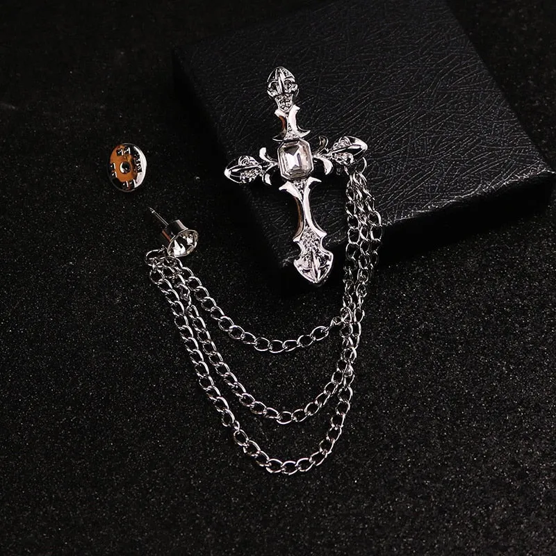 MAN SUIT SHIRT COLLAR TASSEL CHAIN LAPEL PIN BROOCH THE WOLF BADGE RETRO PINS WEDDING DRESS PARTY DANCE NECKWARE ACCESSORIES