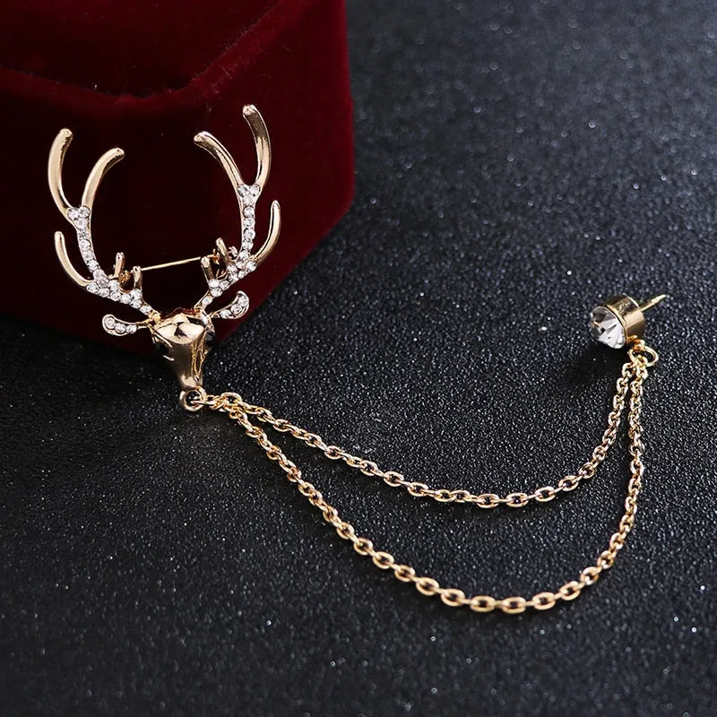 MAN SUIT SHIRT COLLAR TASSEL CHAIN LAPEL PIN BROOCH THE WOLF BADGE RETRO PINS WEDDING DRESS PARTY DANCE NECKWARE ACCESSORIES
