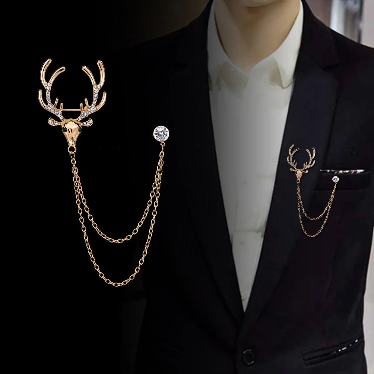 MAN SUIT SHIRT COLLAR TASSEL CHAIN LAPEL PIN BROOCH THE WOLF BADGE RETRO PINS WEDDING DRESS PARTY DANCE NECKWARE ACCESSORIES