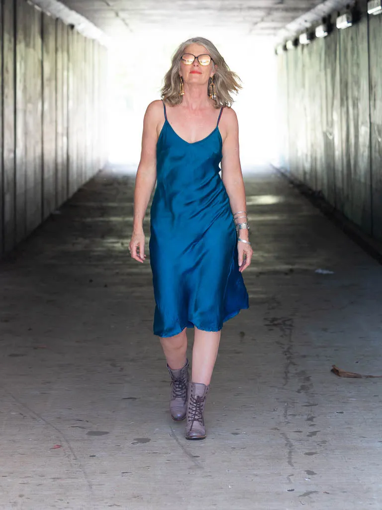 Marilyn Silk Satin Mid Slip Turquoise