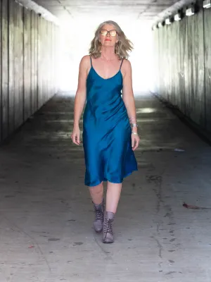 Marilyn Silk Satin Mid Slip Turquoise