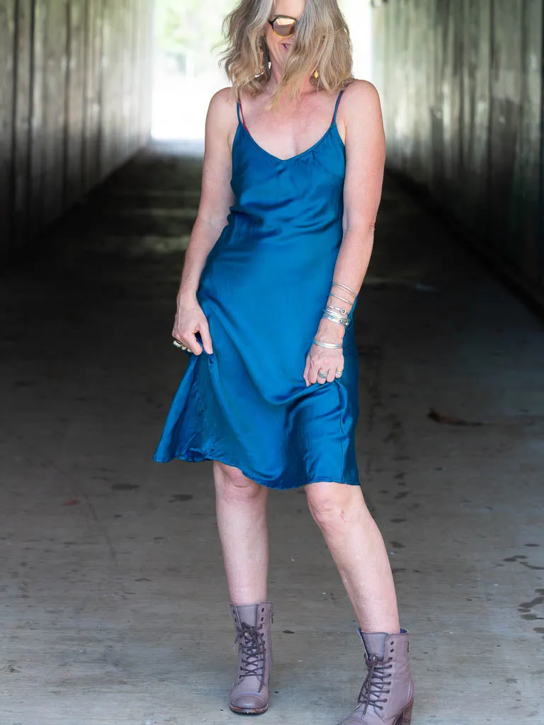 Marilyn Silk Satin Mid Slip Turquoise