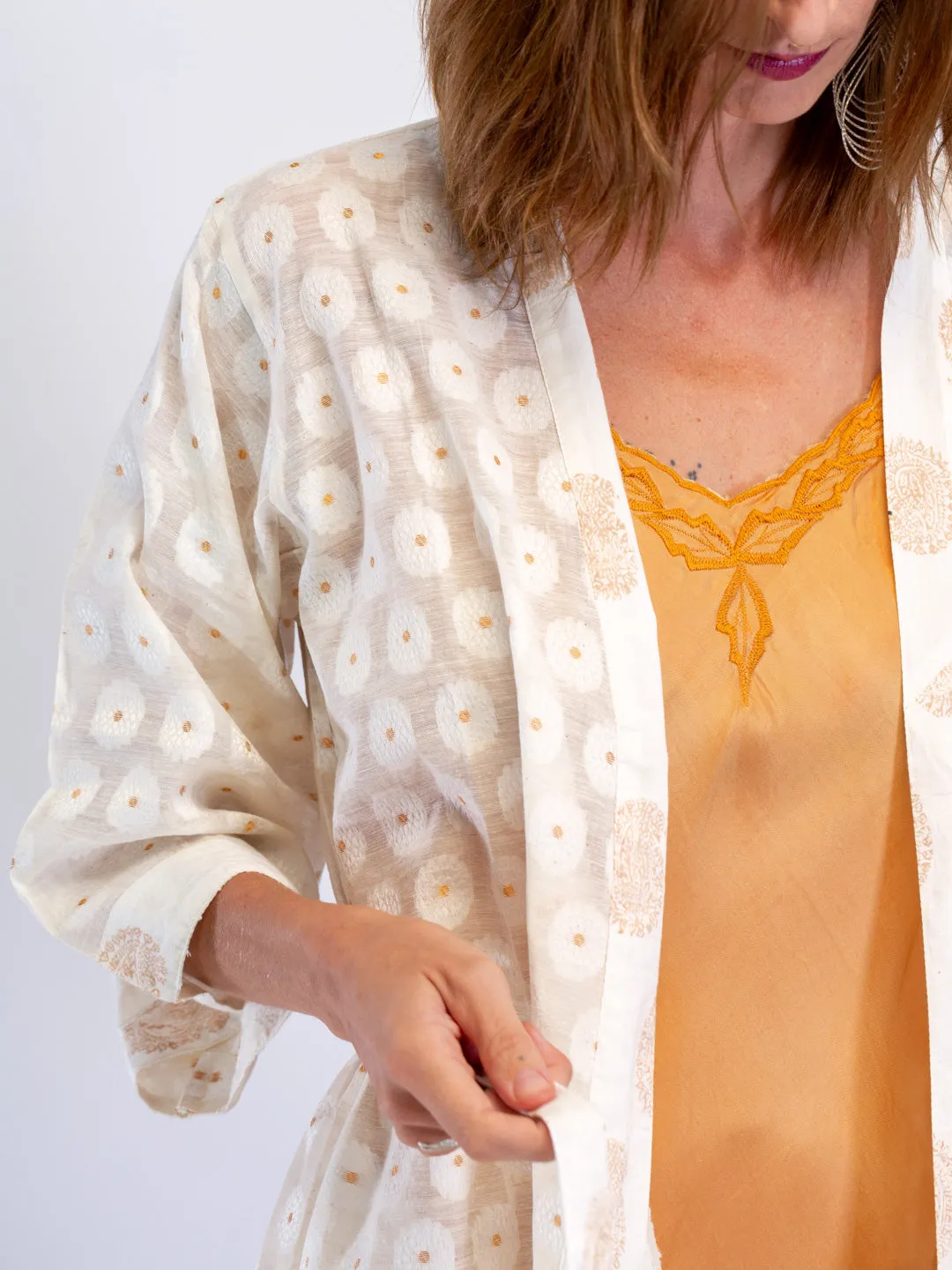 Marilyn Silk Satin Slip Maxi with embroidery ginger