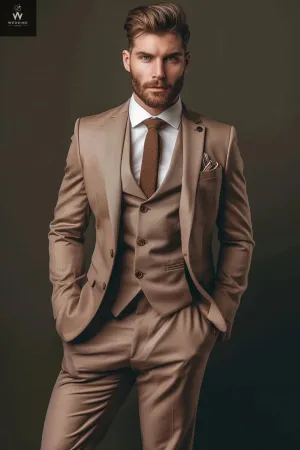 Men's Brown Three-Piece Wedding Suit - Custom Made and Bespoke Tailored Suits for Men