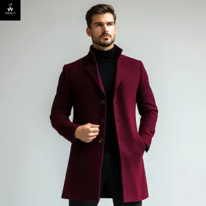 Men’s Burgundy Wool Trench Coat – Classic Winter Elegance with a Modern Touch