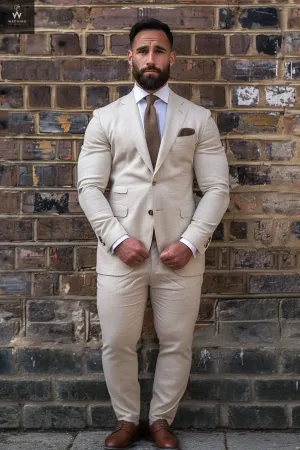 Men's Cream Two-Piece Suit - Custom Made Beige Wedding Suits, Bespoke Tailored Suits for Men