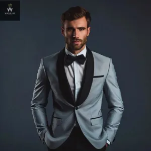 Men's Grey Colored Men's Tuxedo Suit for Wedding, Grey & Black Men Bespoke Wedding Suit