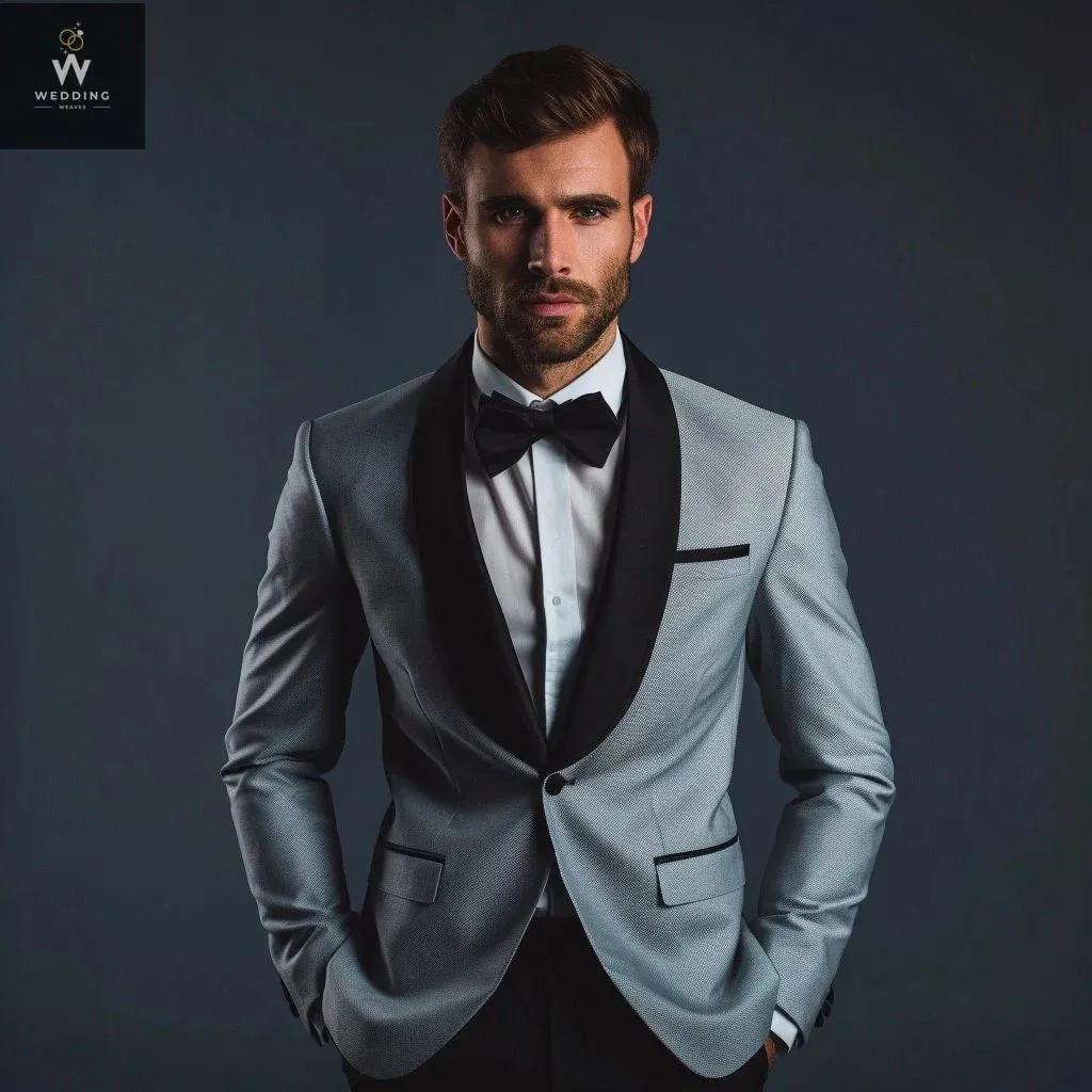 Men's Grey Colored Men's Tuxedo Suit for Wedding, Grey & Black Men Bespoke Wedding Suit
