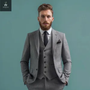Men's Grey Three-Piece Wedding Suit - Custom Made and Bespoke Tailored Suits