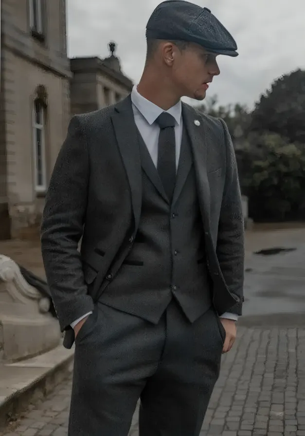 Men’s Grey Tweed Wool Suit | 3-Piece Vintage Suit for Weddings & Groomsmen