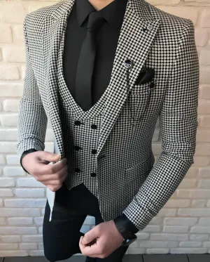 Men's Houndstooth Three-Piece Suit – Perfect for Weddings, Engagements, Proms, Grooms & Groomsmen