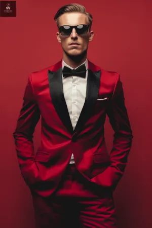 Men's Premium Red Two-Piece Suit – Bespoke Wedding Attire, Custom Tailored Suits for Men