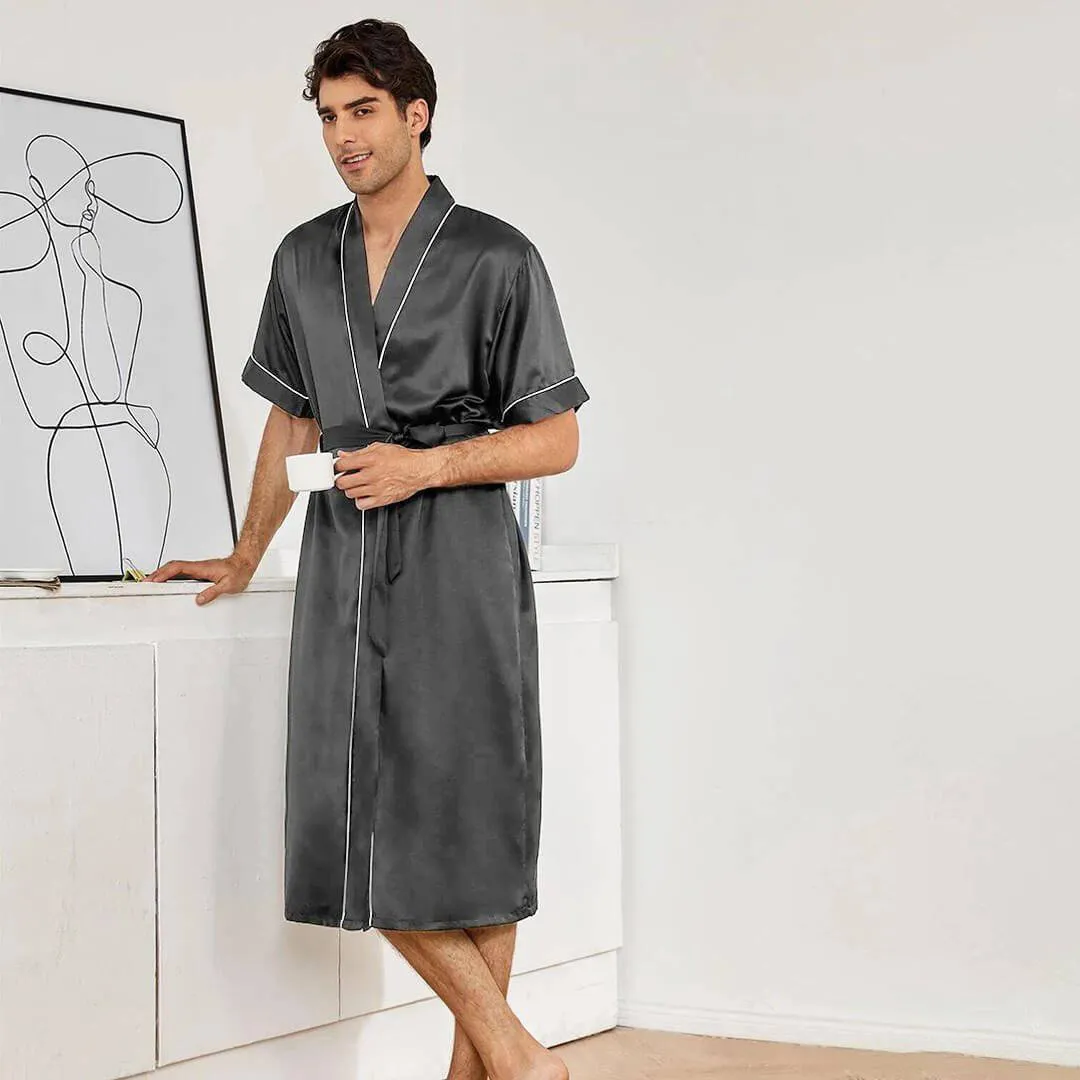 Men's Silk Robe Set Two Pieces Silk Kimono Robe With Shorts