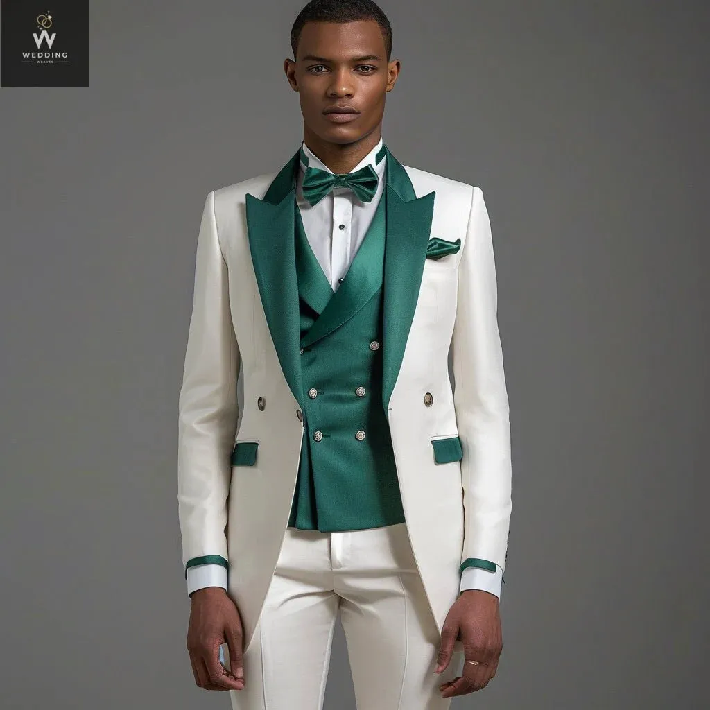 Men's White Three-Piece Wedding Suit - Custom Made and Bespoke Tailored Suits