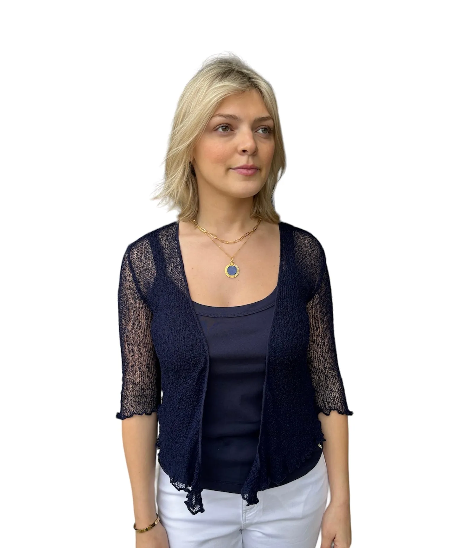 MESH CARDIGAN - NAVY