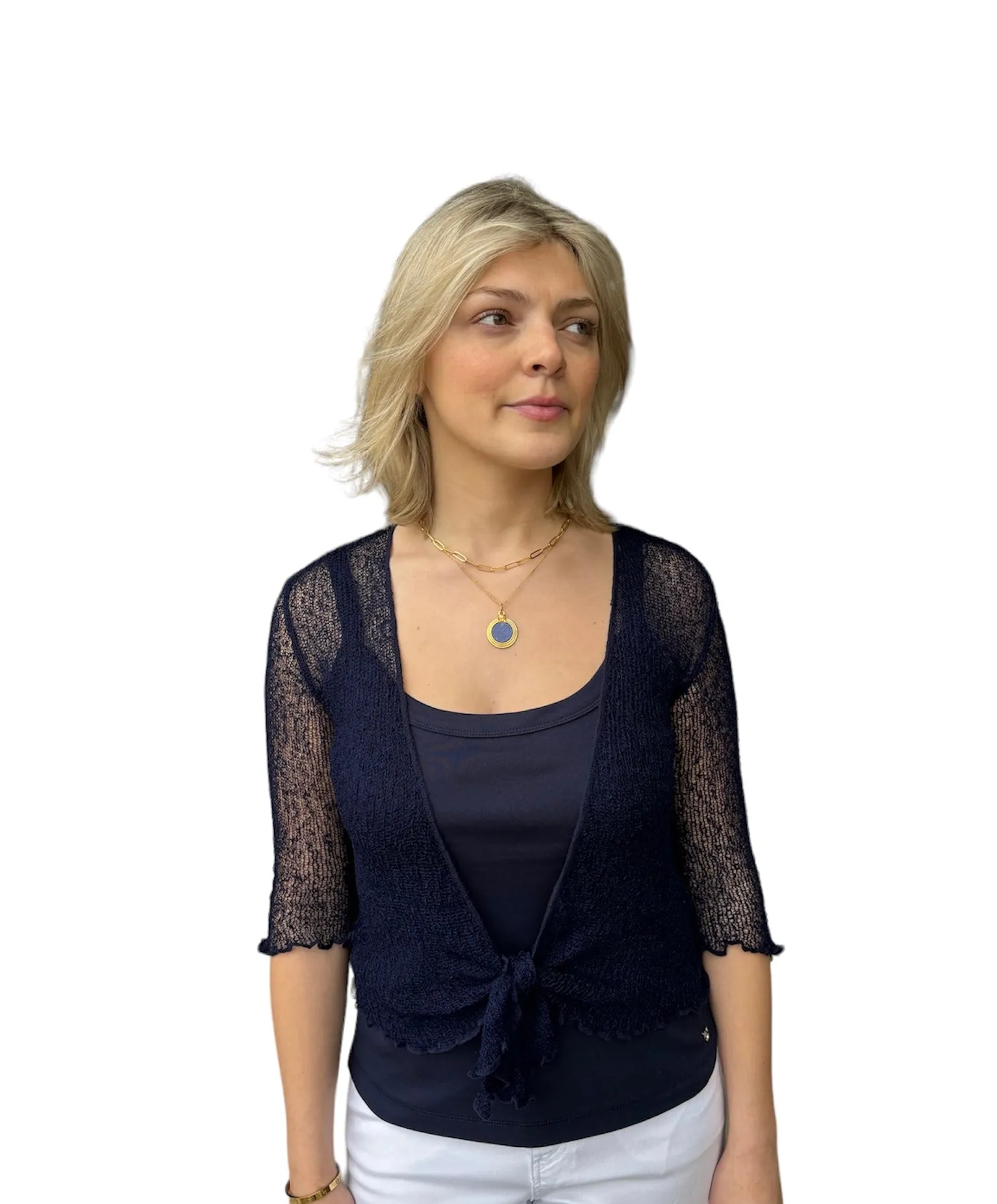 MESH CARDIGAN - NAVY
