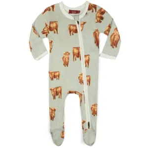 Milkbarn Bamboo Zipper Footed Romper Highland Cow