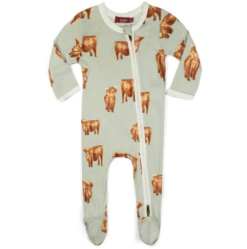 Milkbarn Bamboo Zipper Footed Romper Highland Cow