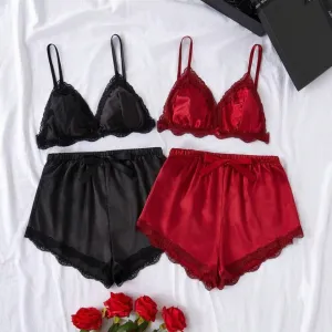 Minahasa Two Pack Pajamas Silk Set = Black & Burgundy
