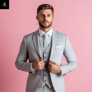 Modern Grey 3-Piece Suit with Peak Lapel – Tailored Slim Fit for Formal Elegance