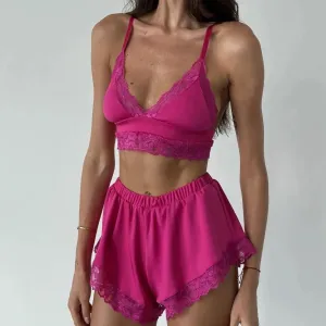 Nasha Lace Silk Comfortable Pajamas - Fuchsia