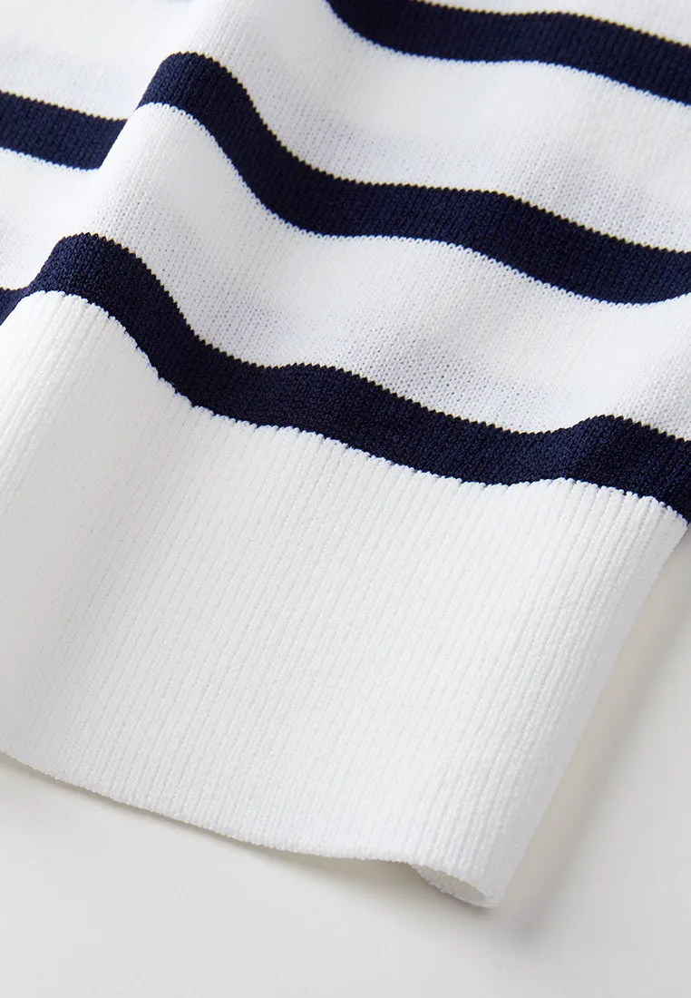 Navy Blue Stripped Knitted Jacket